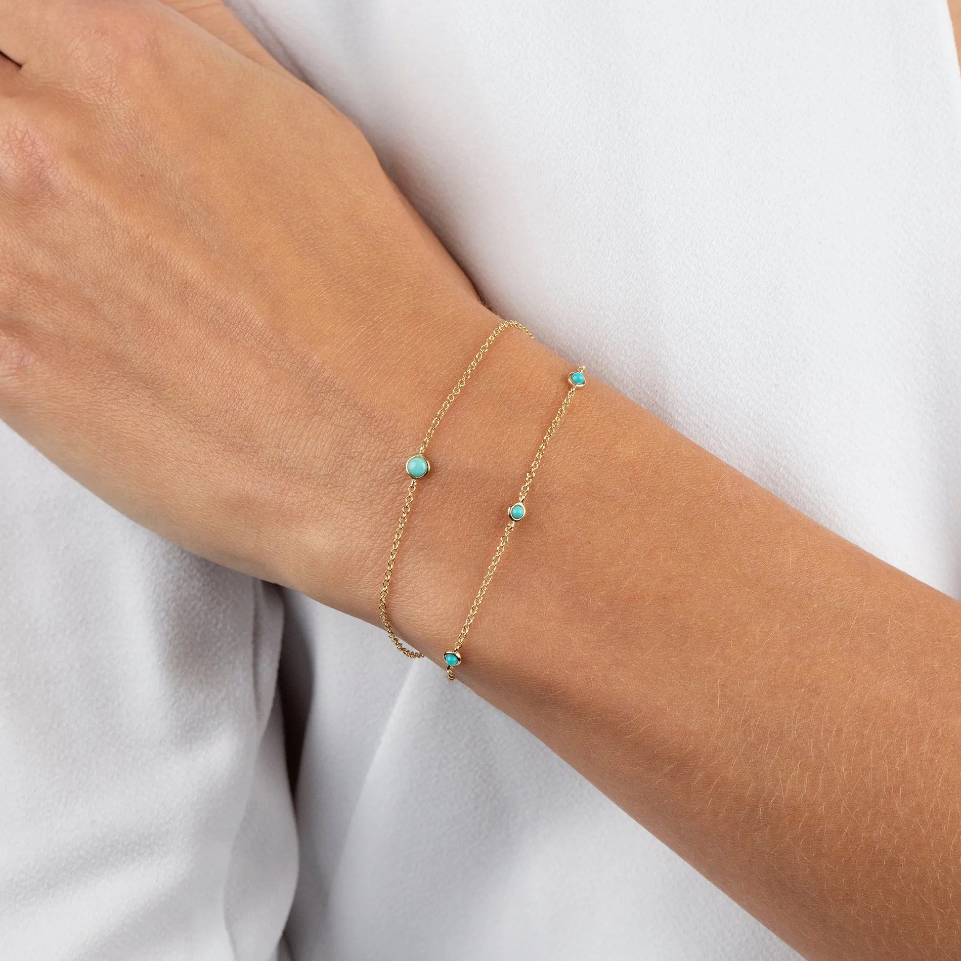 Turquoise Bezel Bracelet 14K