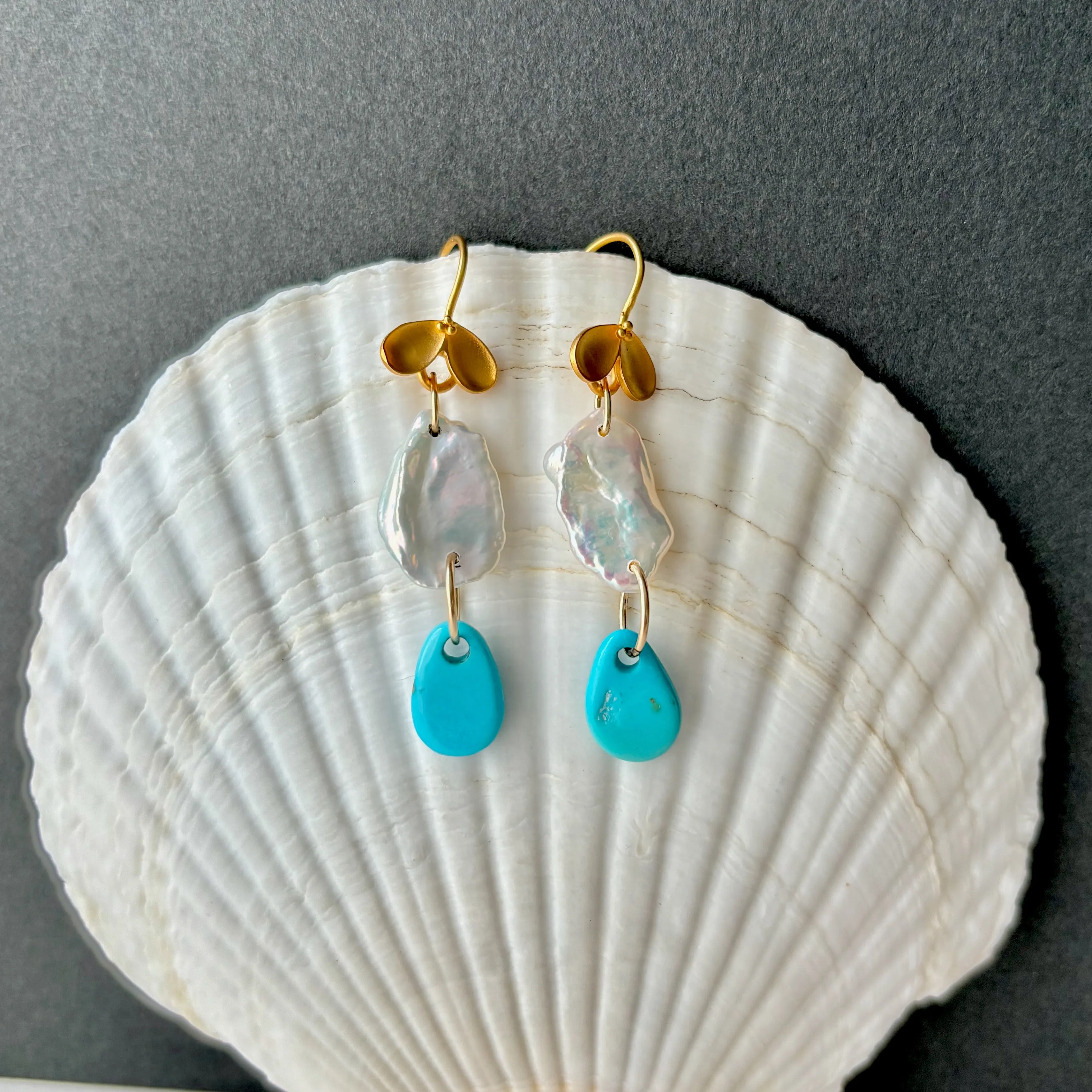 turquoise long drop petal earrings
