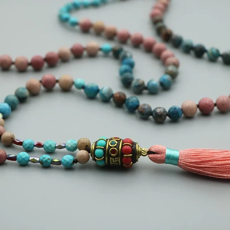 Turquoise Rose Pedal Beaded Necklace