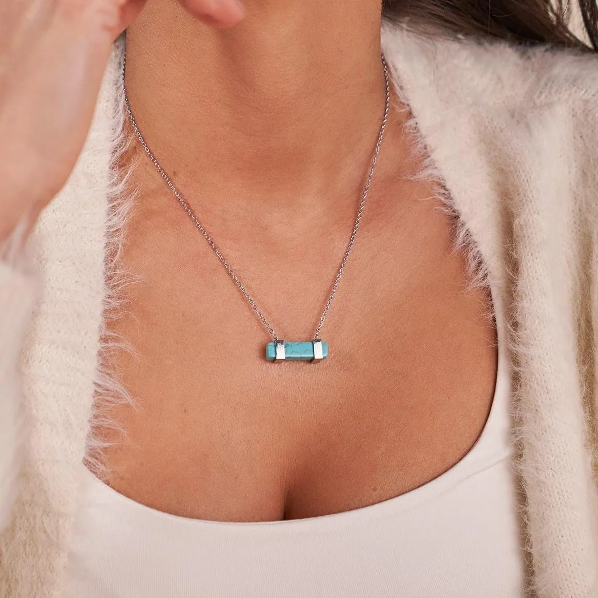 Turquoise | Silver | Gemstone Bar Necklace