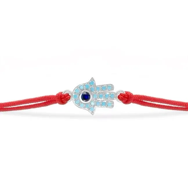 Turquoise Silver Hamsa Red String Protection Bracelet