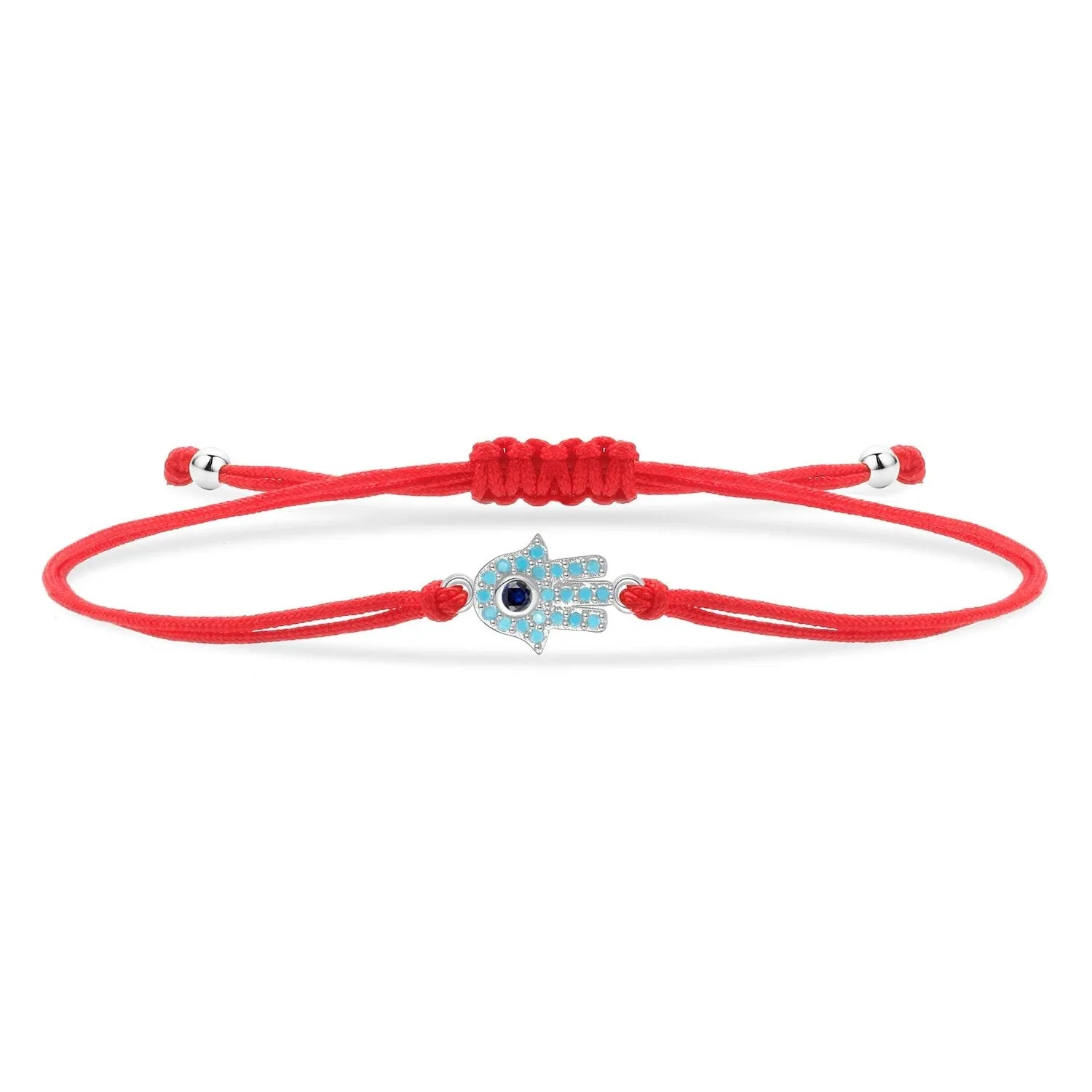 Turquoise Silver Hamsa Red String Protection Bracelet