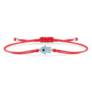 Turquoise Silver Hamsa Red String Protection Bracelet