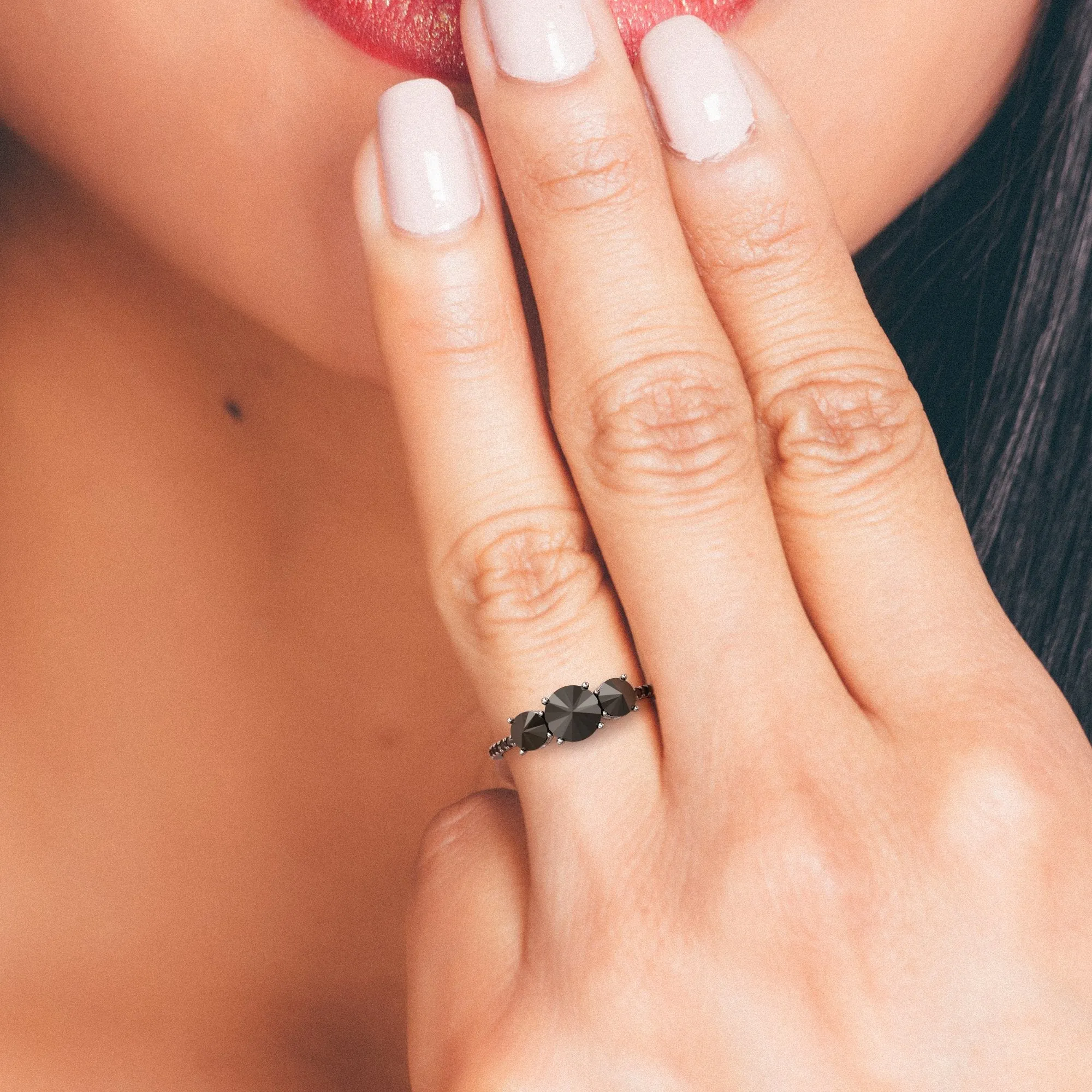 Twilight  Unique  Natural Black Diamond Round Engagement Ring