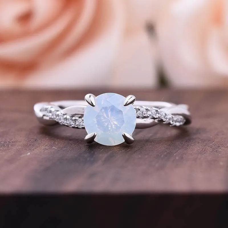 Twist Round Cut Moonstone Engagement Ring