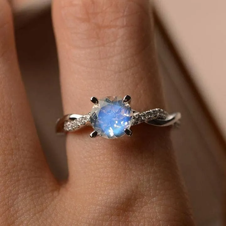 Twist Round Cut Moonstone Engagement Ring