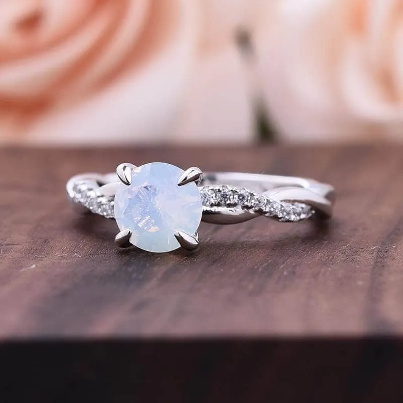 Twist Round Cut Moonstone Engagement Ring