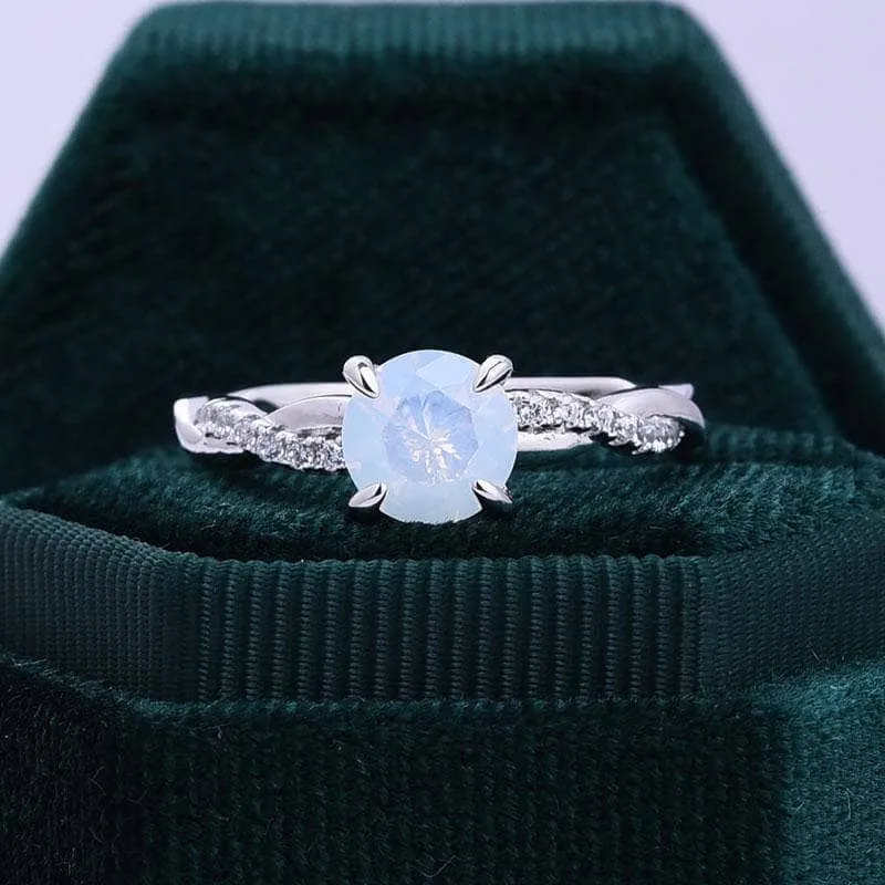 Twist Round Cut Moonstone Engagement Ring