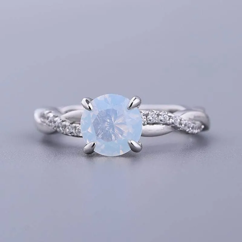 Twist Round Cut Moonstone Engagement Ring