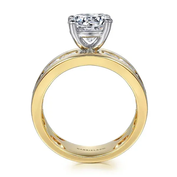 Two-Tone Baguette Wide Band Diamond Engagement Ring Mounting
