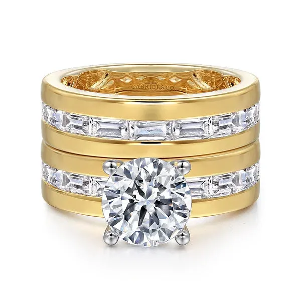 Two-Tone Baguette Wide Band Diamond Engagement Ring Mounting