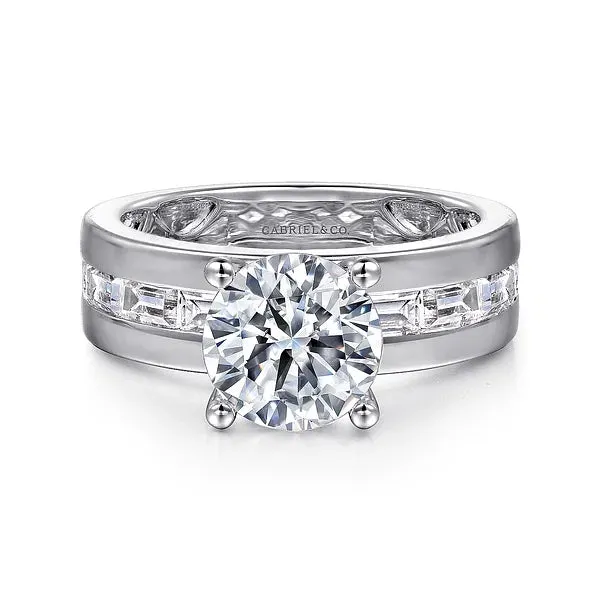 Two-Tone Baguette Wide Band Diamond Engagement Ring Mounting