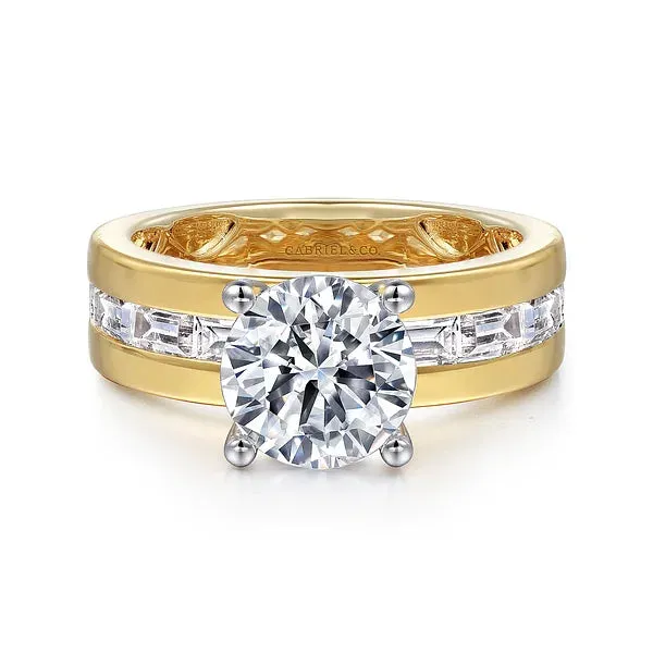 Two-Tone Baguette Wide Band Diamond Engagement Ring Mounting