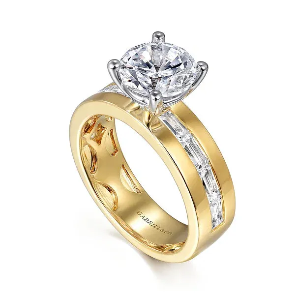Two-Tone Baguette Wide Band Diamond Engagement Ring Mounting