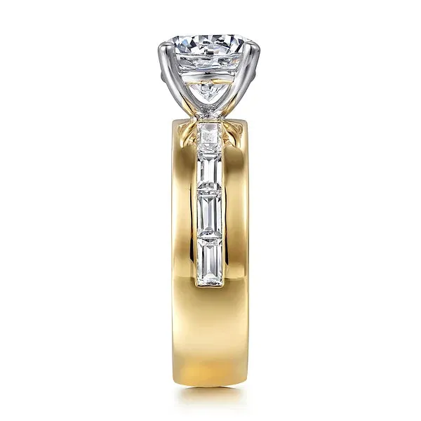 Two-Tone Baguette Wide Band Diamond Engagement Ring Mounting