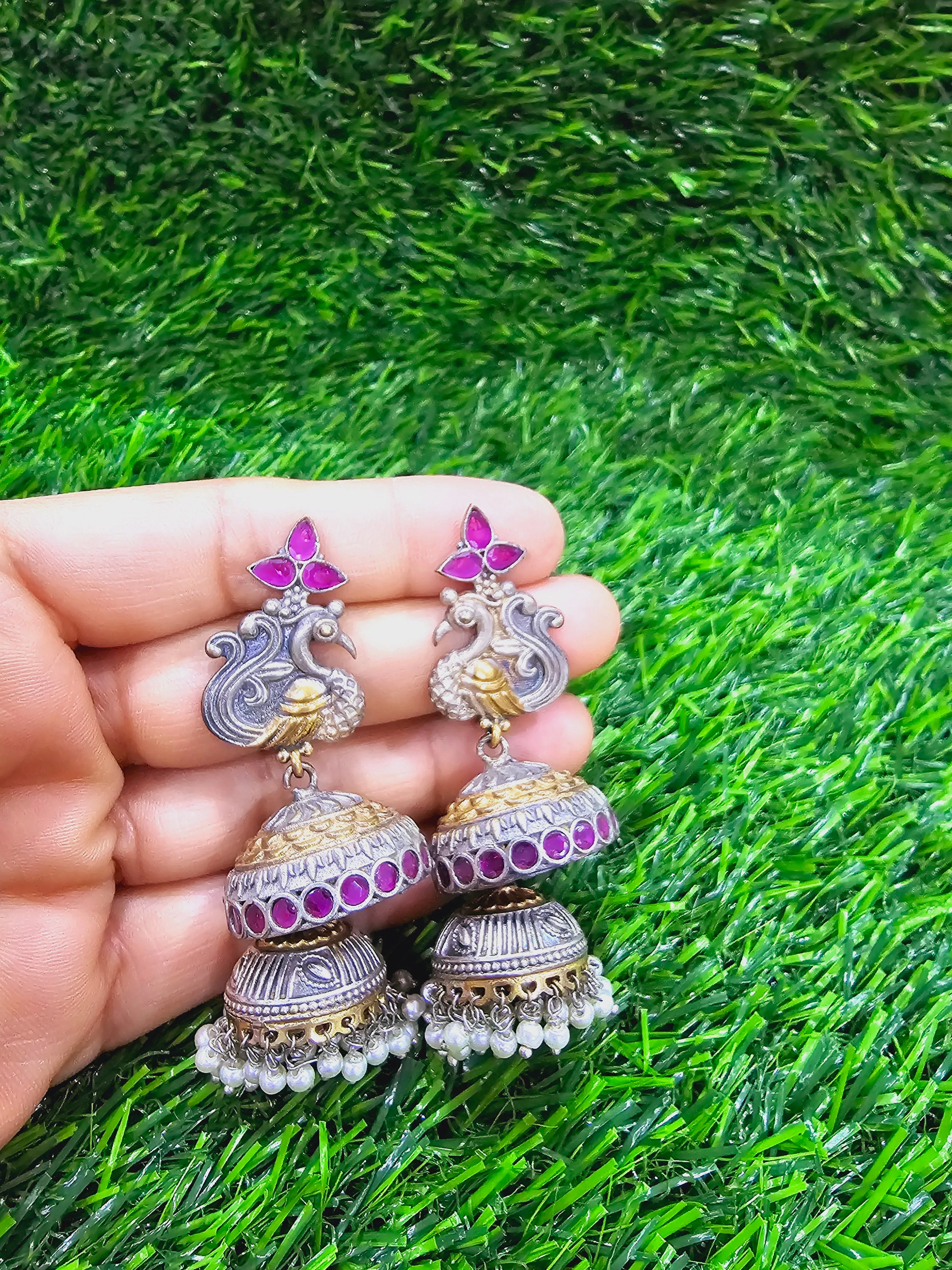 Two Tone German Silver Earrings