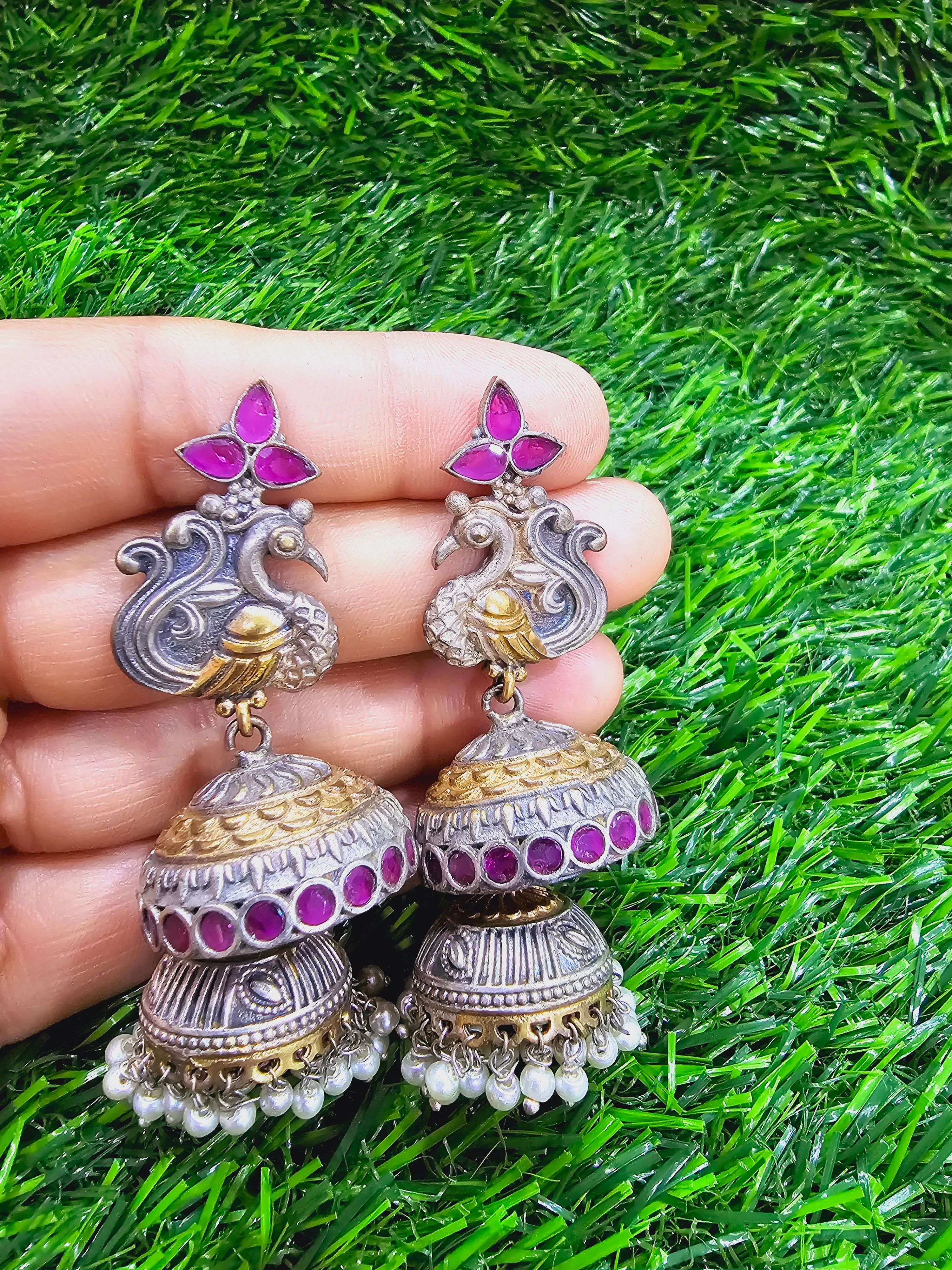 Two Tone German Silver Earrings
