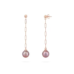 Ultraviolet Freshwater Pearl Paperclip Chain Earrings in Rose Gold - 9-10mm
