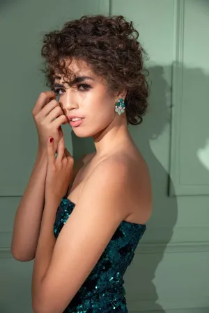 Unique Dual Tone Green Emerald Earrings with Swarovski | Buy Designer Jewelry Online