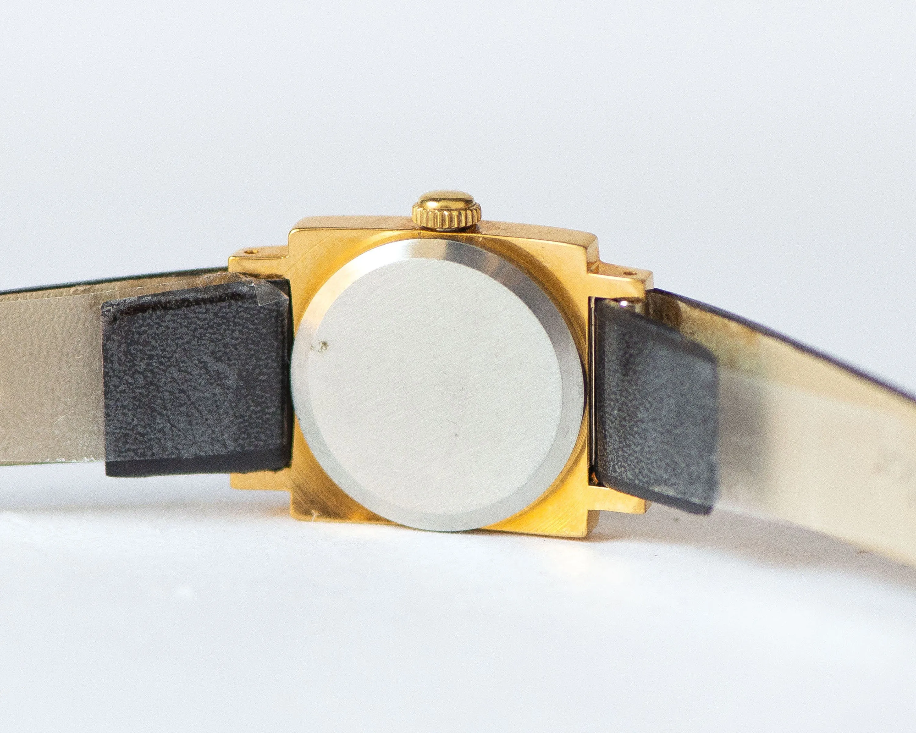 Unused women watch black stripe Dawn, gold plated watch for lady limited edition, small square women watch gift, new premium leather strap