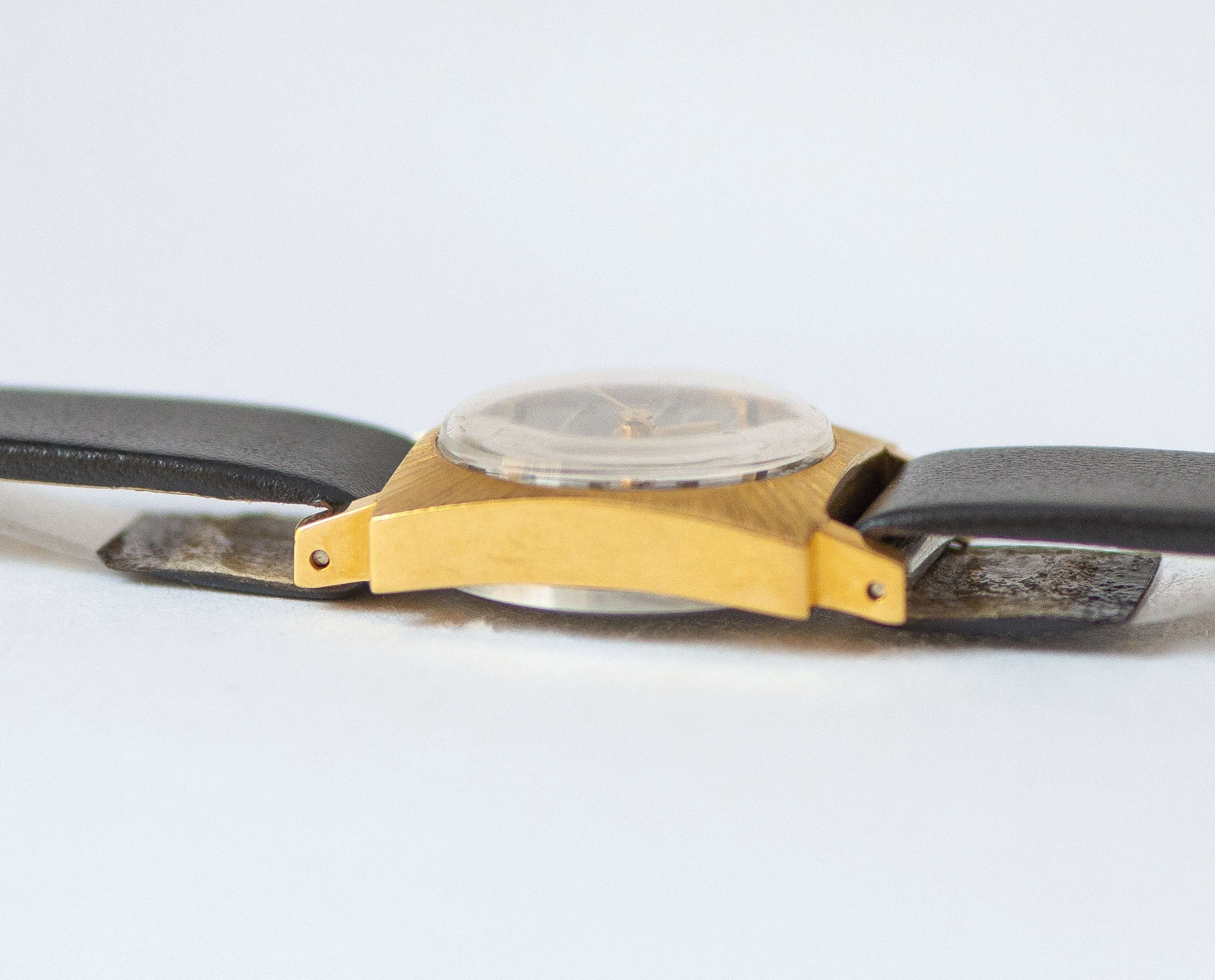 Unused women watch black stripe Dawn, gold plated watch for lady limited edition, small square women watch gift, new premium leather strap