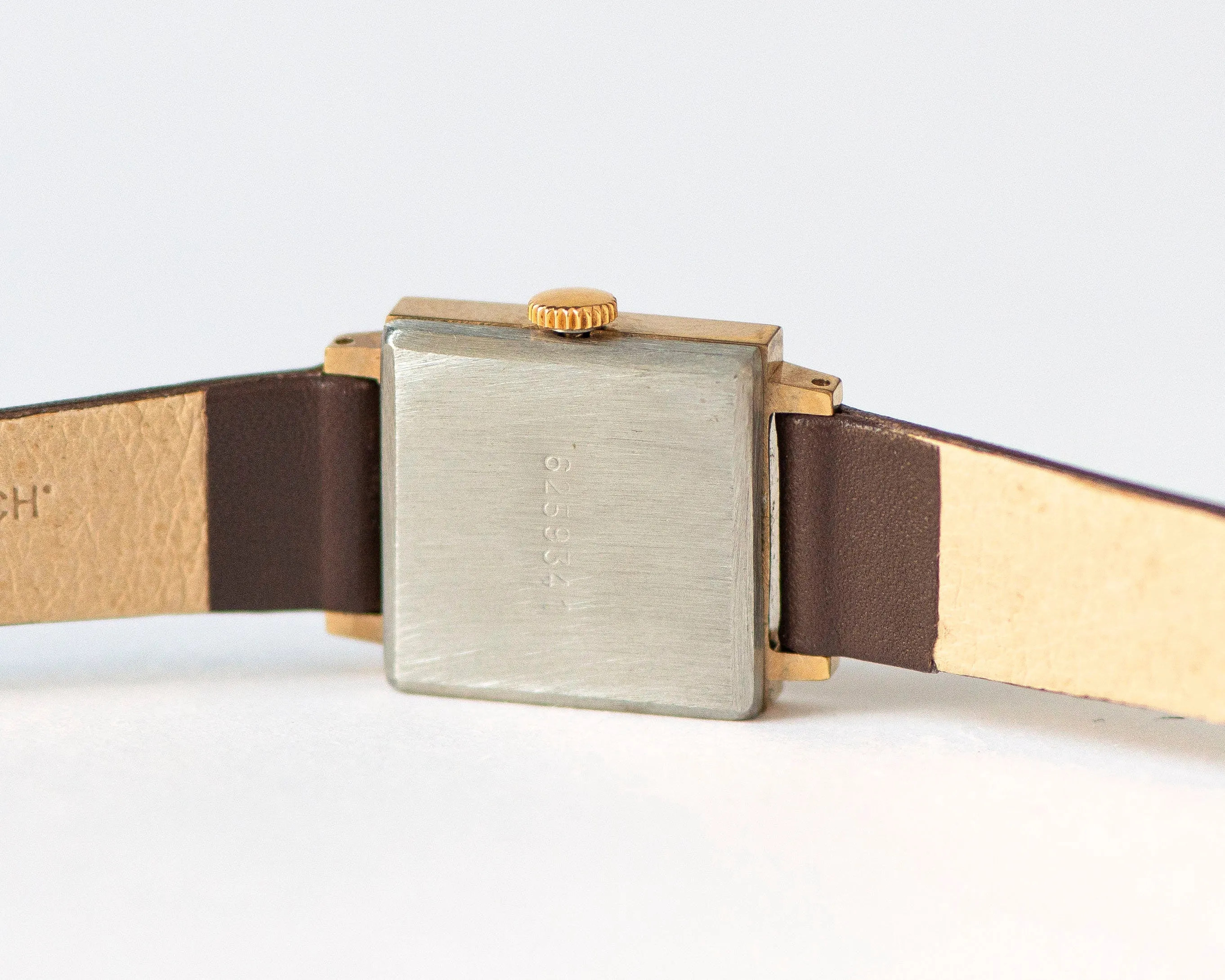 Unused women watch vintage Ray, square lady watch gold plated, modern minimalist women wristwatch jewelry gift, new luxury leather strap