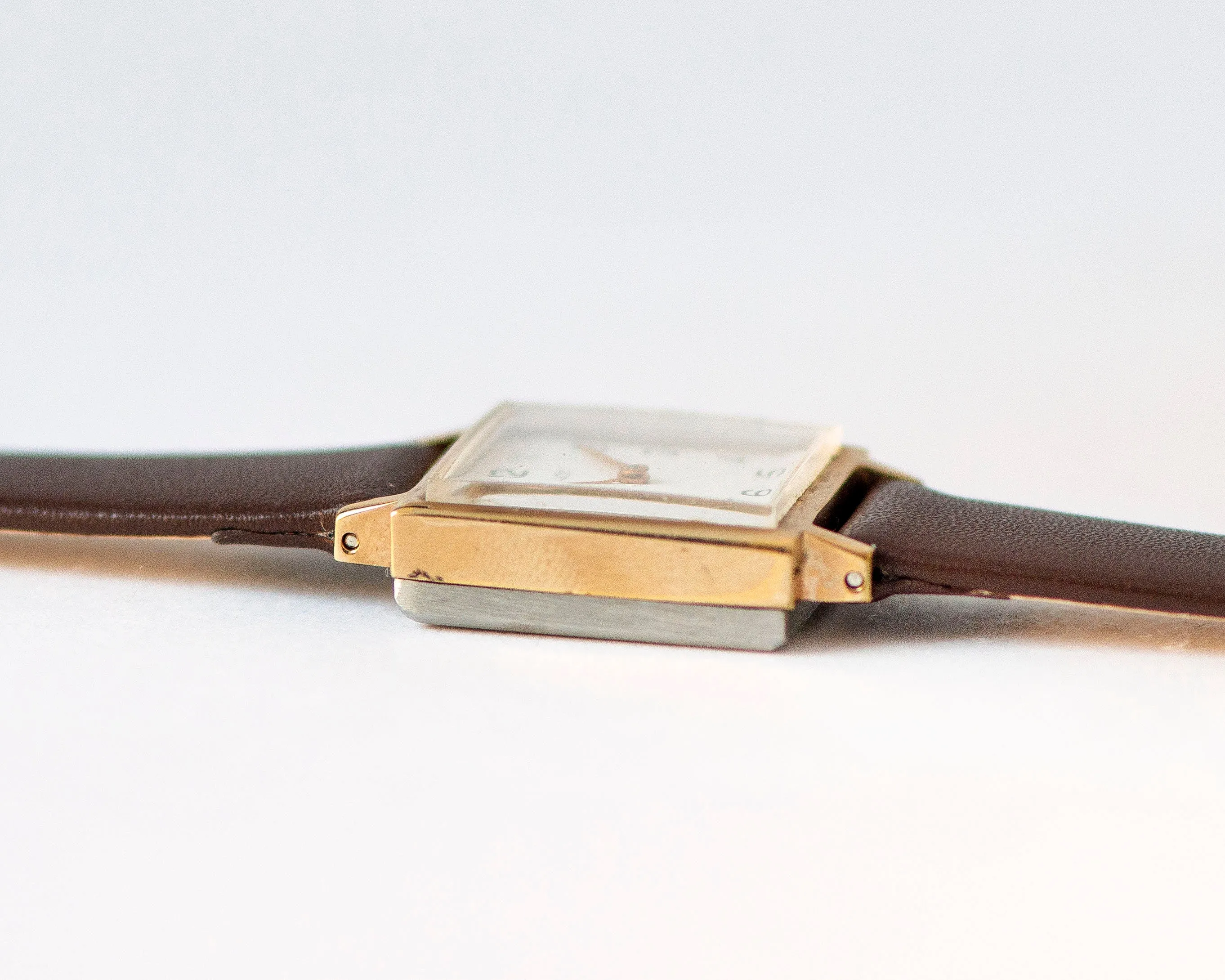 Unused women watch vintage Ray, square lady watch gold plated, modern minimalist women wristwatch jewelry gift, new luxury leather strap