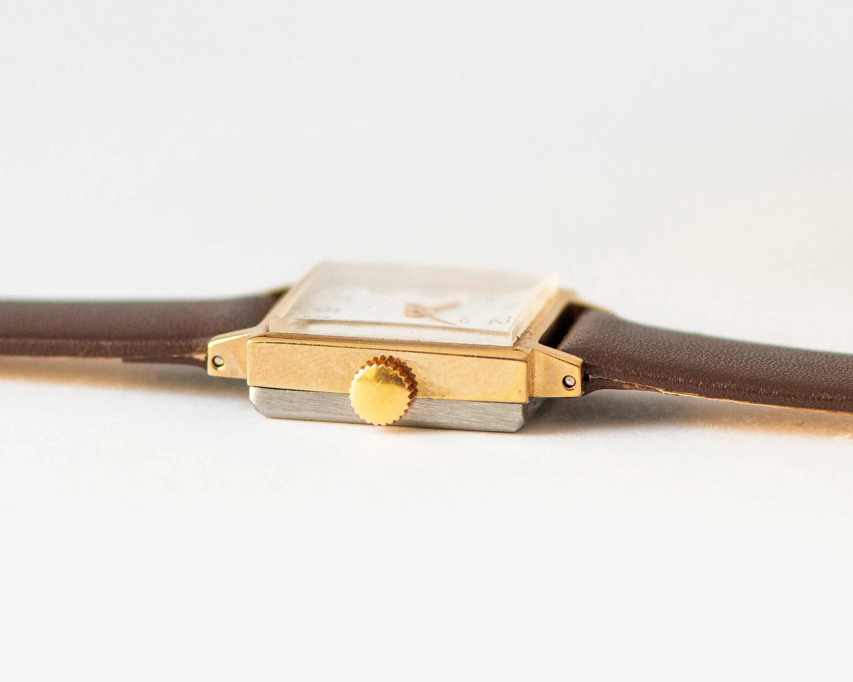 Unused women watch vintage Ray, square lady watch gold plated, modern minimalist women wristwatch jewelry gift, new luxury leather strap
