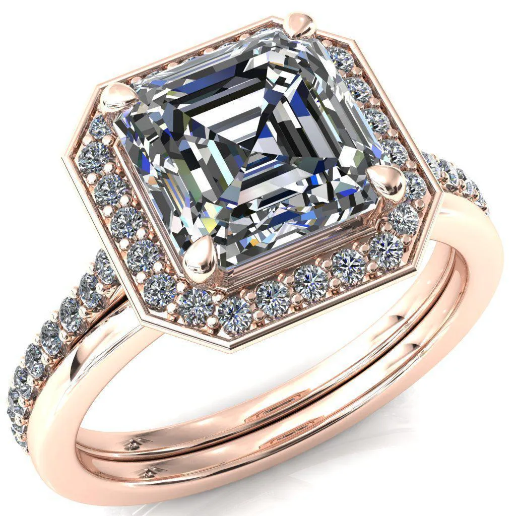 Valma Asscher Moissanite Floating Diamond Halo and Sides Ring