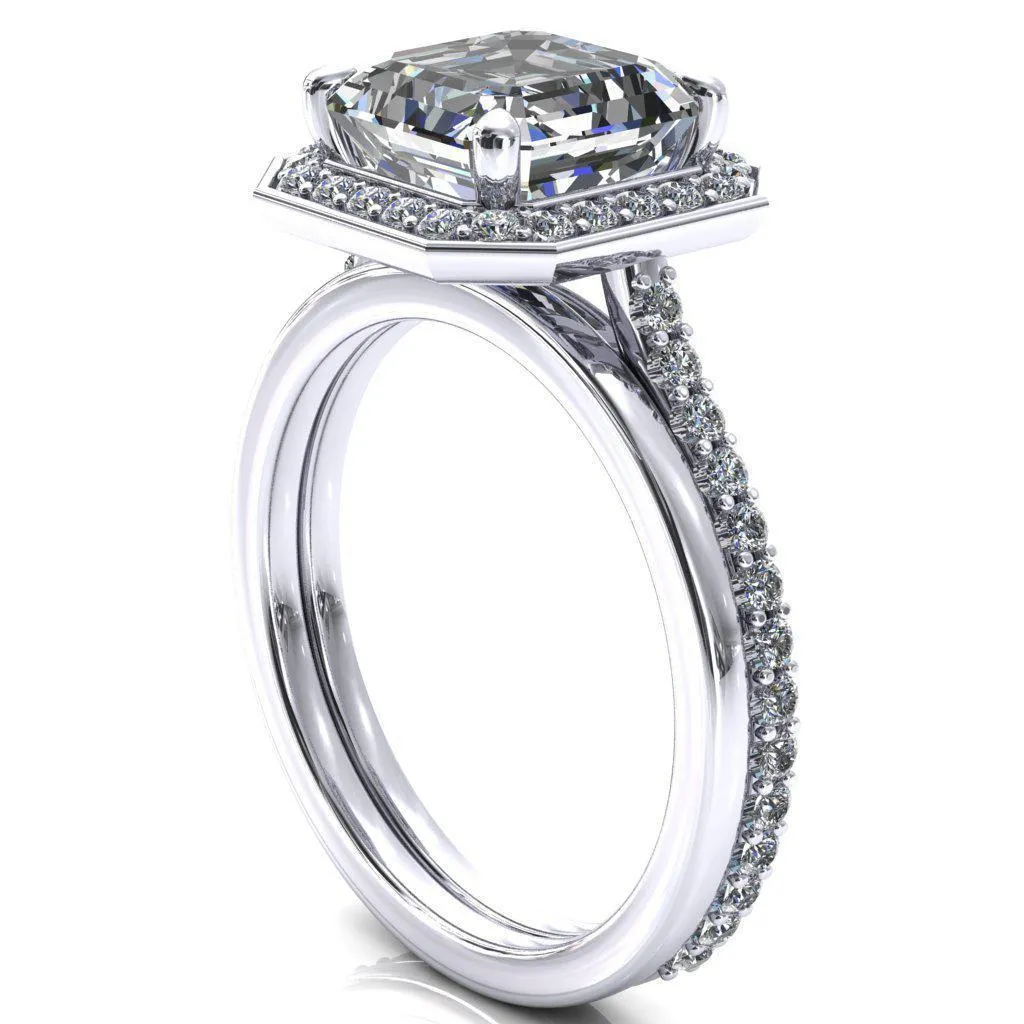 Valma Asscher Moissanite Floating Diamond Halo and Sides Ring