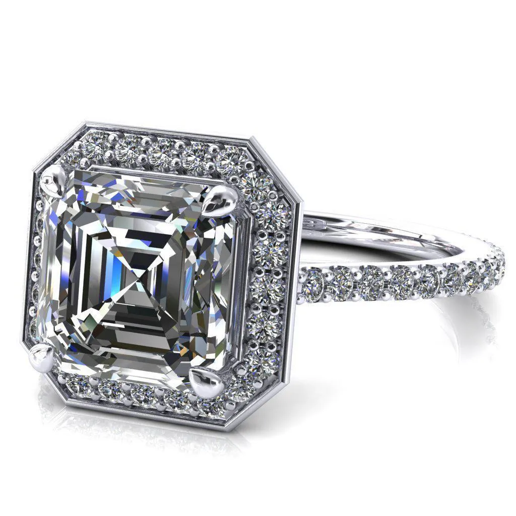 Valma Asscher Moissanite Floating Diamond Halo and Sides Ring