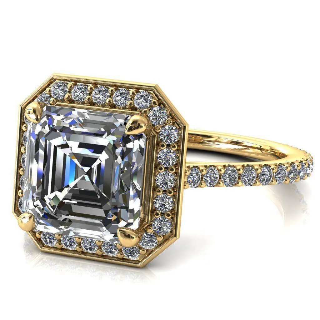 Valma Asscher Moissanite Floating Diamond Halo and Sides Ring