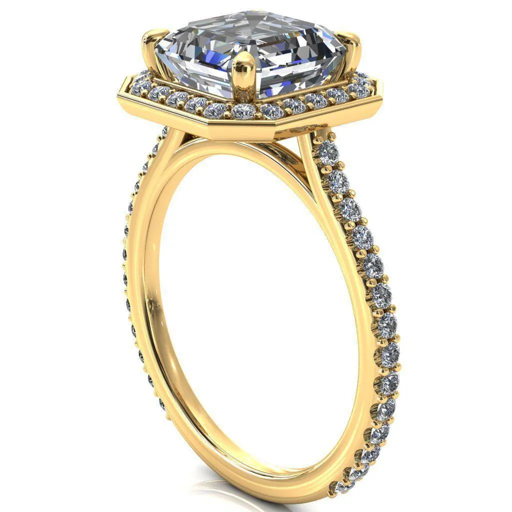 Valma Asscher Moissanite Floating Diamond Halo and Sides Ring