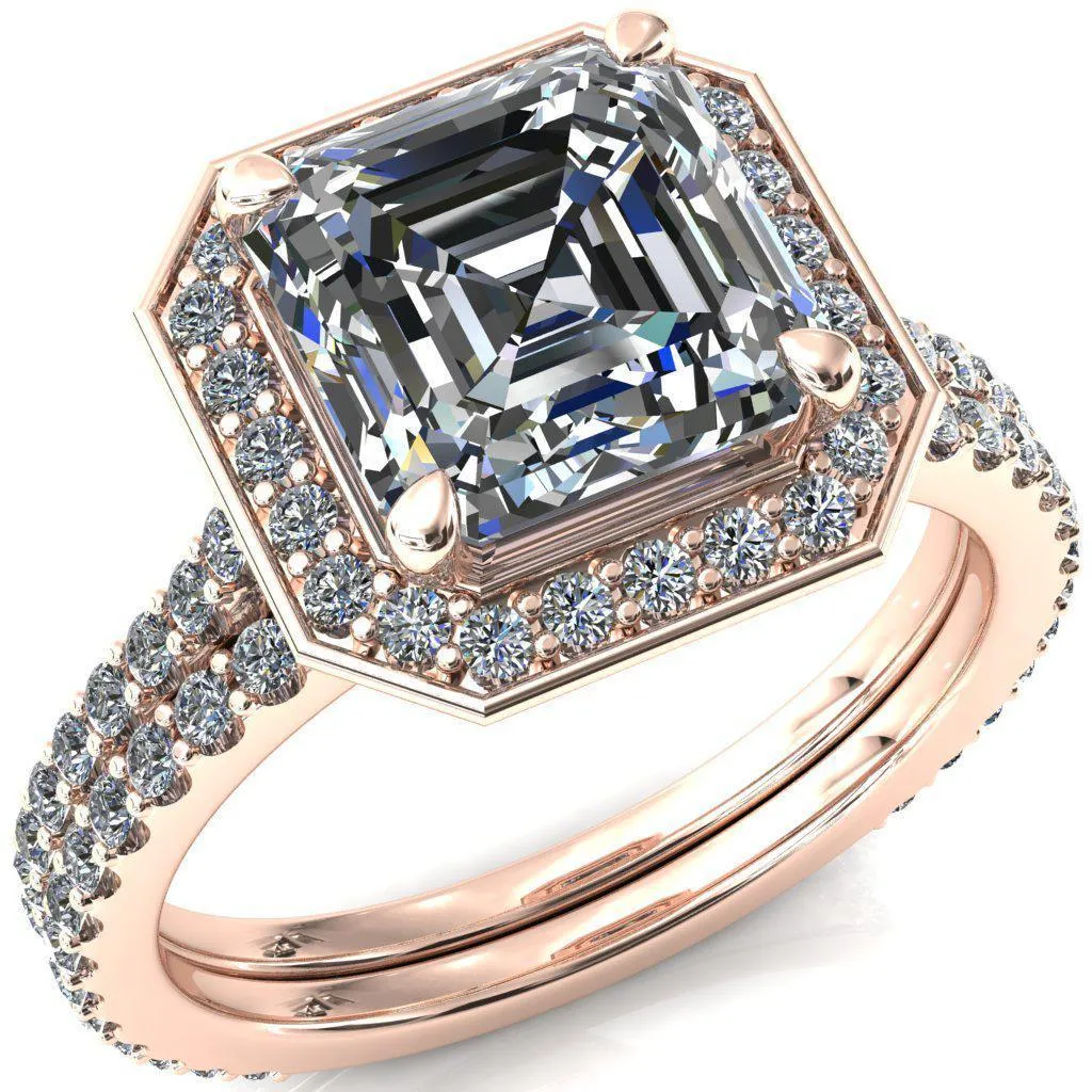 Valma Asscher Moissanite Floating Diamond Halo and Sides Ring