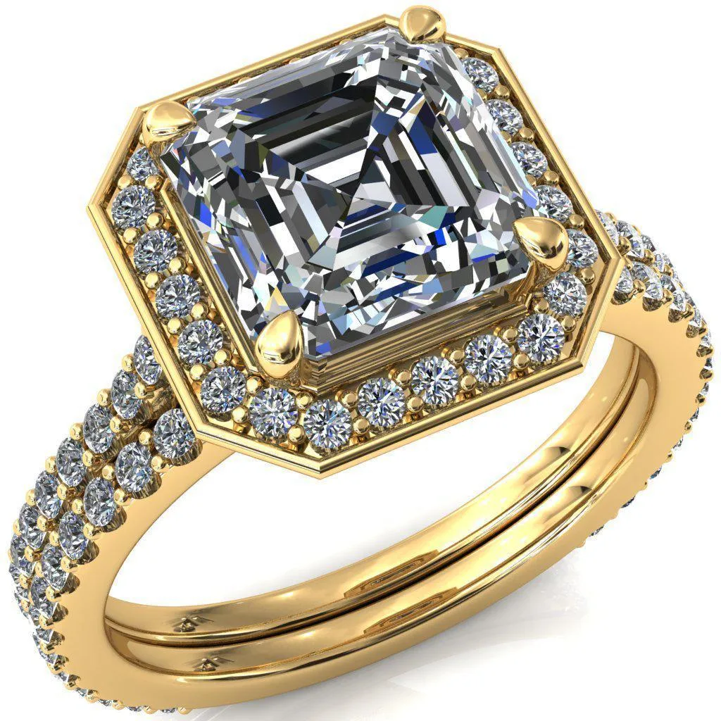 Valma Asscher Moissanite Floating Diamond Halo and Sides Ring
