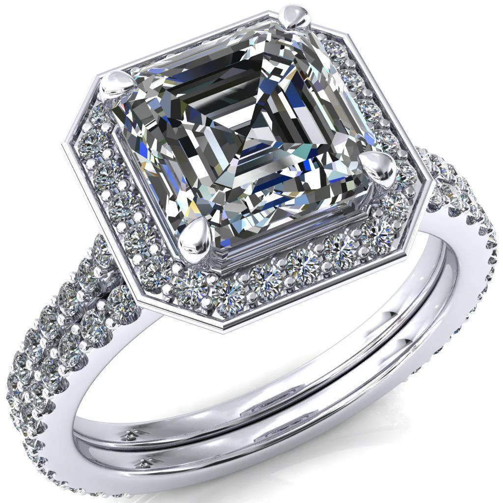 Valma Asscher Moissanite Floating Diamond Halo and Sides Ring