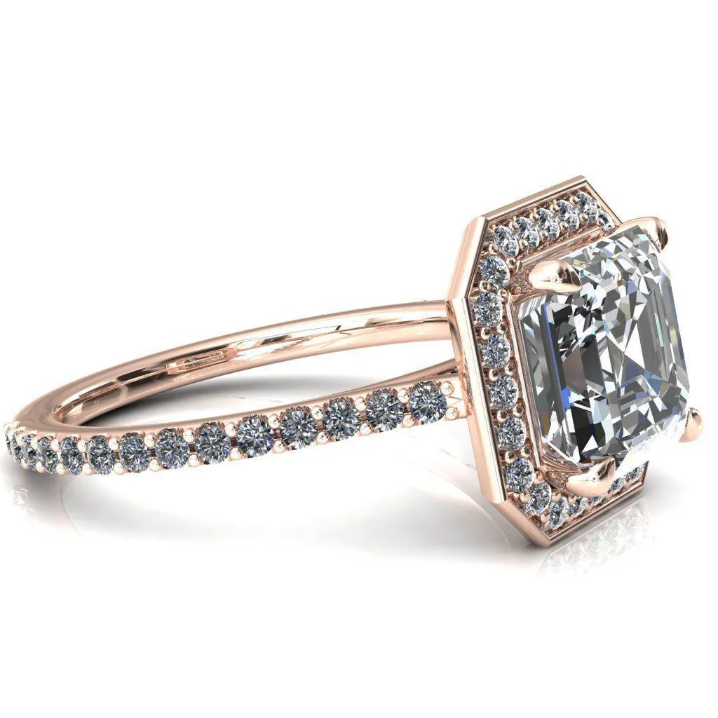 Valma Asscher Moissanite Floating Diamond Halo and Sides Ring