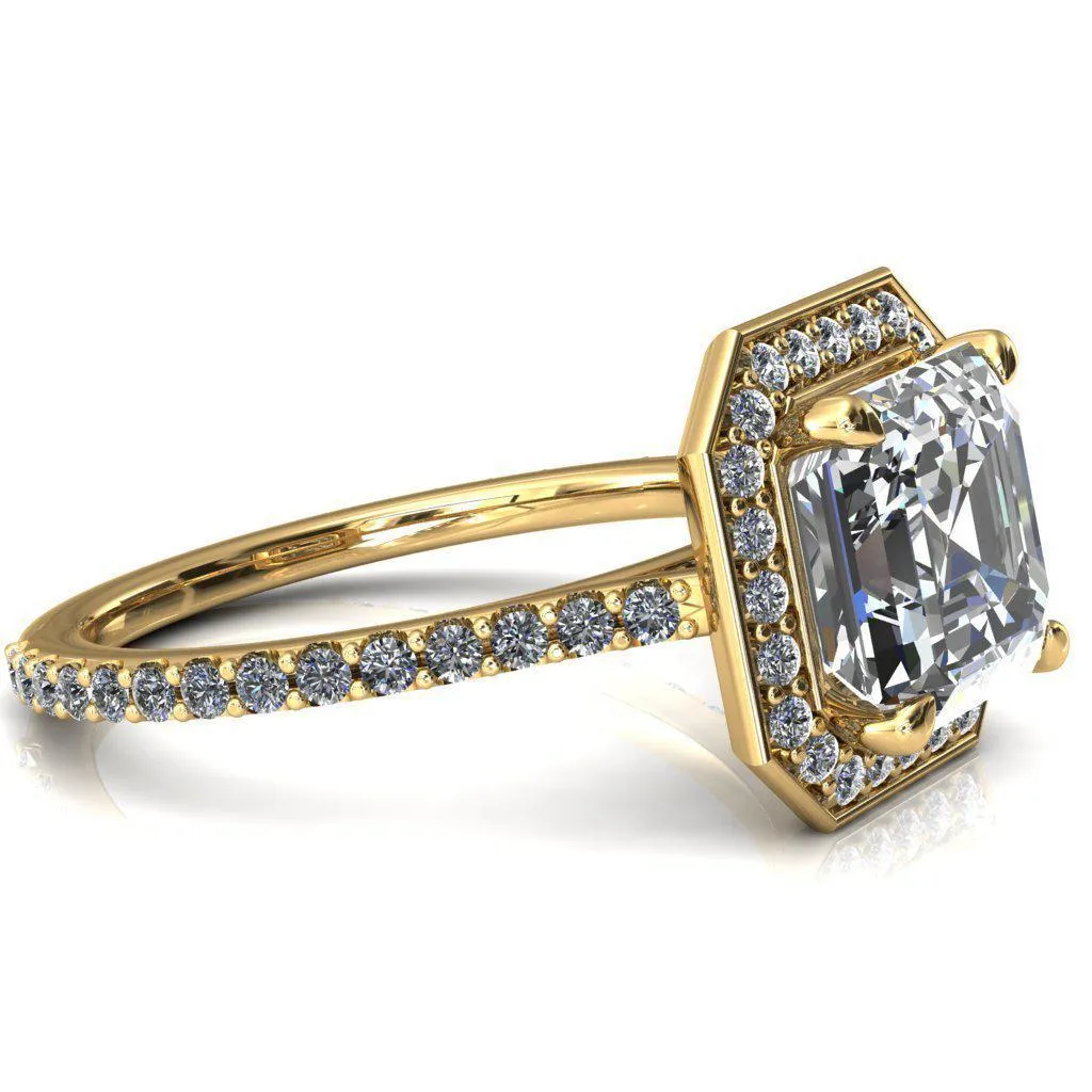 Valma Asscher Moissanite Floating Diamond Halo and Sides Ring