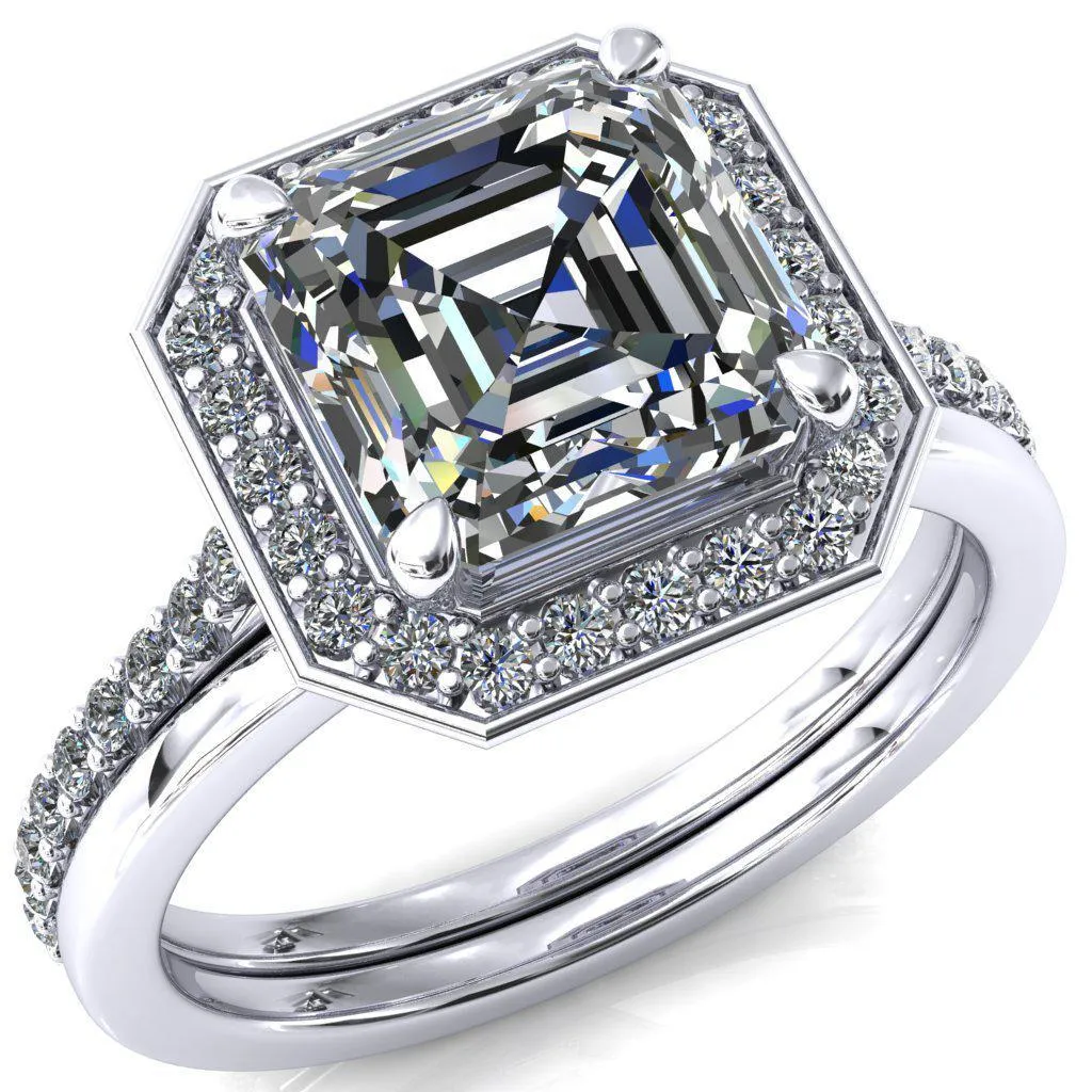 Valma Asscher Moissanite Floating Diamond Halo and Sides Ring