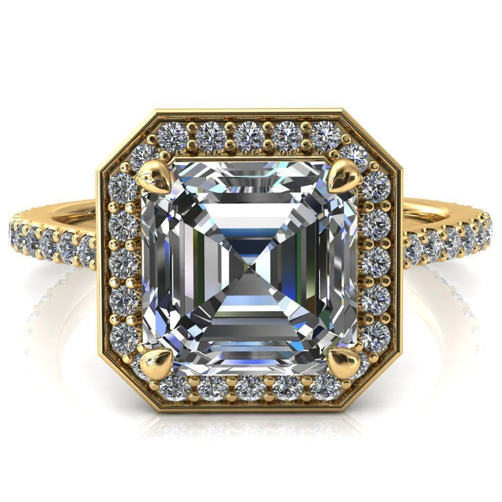 Valma Asscher Moissanite Floating Diamond Halo and Sides Ring