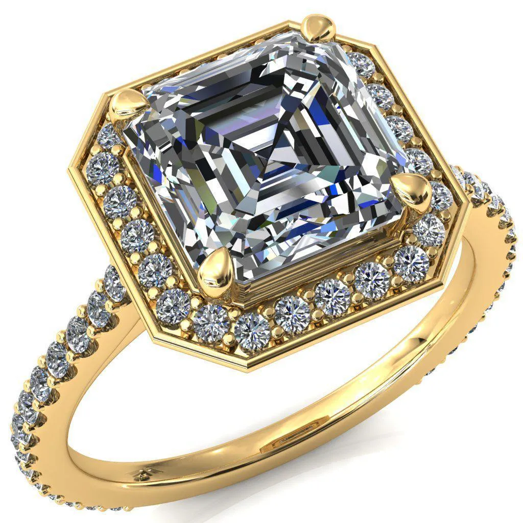 Valma Asscher Moissanite Floating Diamond Halo and Sides Ring