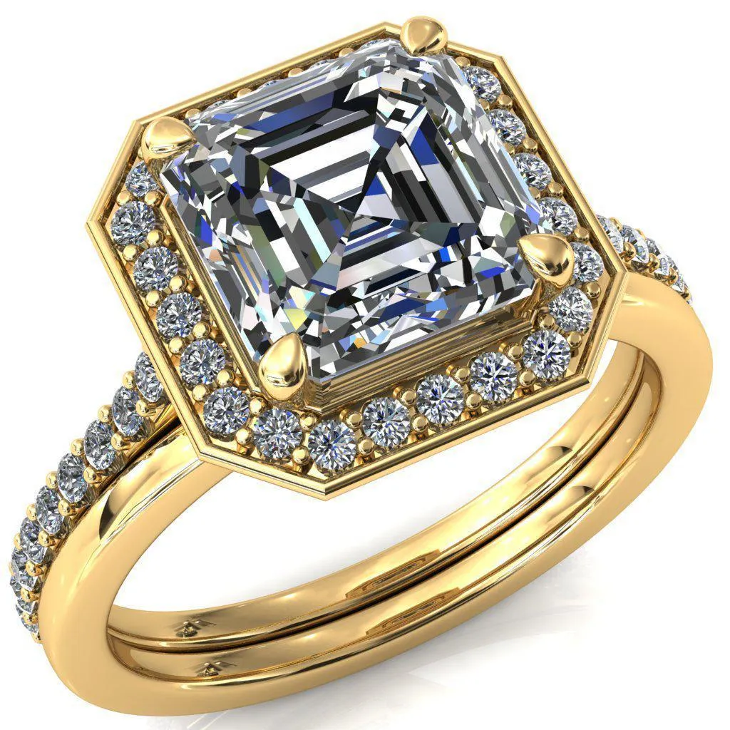 Valma Asscher Moissanite Floating Diamond Halo and Sides Ring