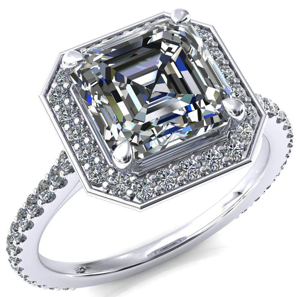 Valma Asscher Moissanite Floating Diamond Halo and Sides Ring