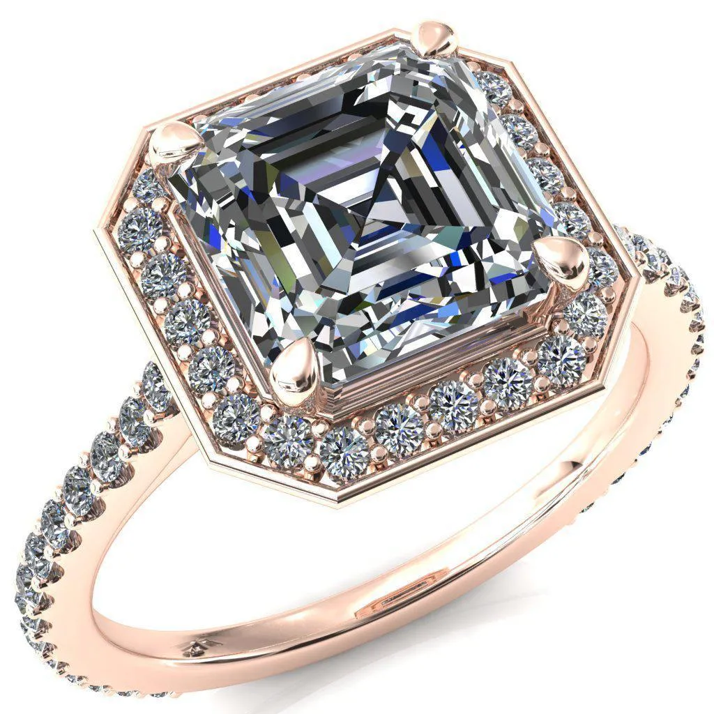 Valma Asscher Moissanite Floating Diamond Halo and Sides Ring