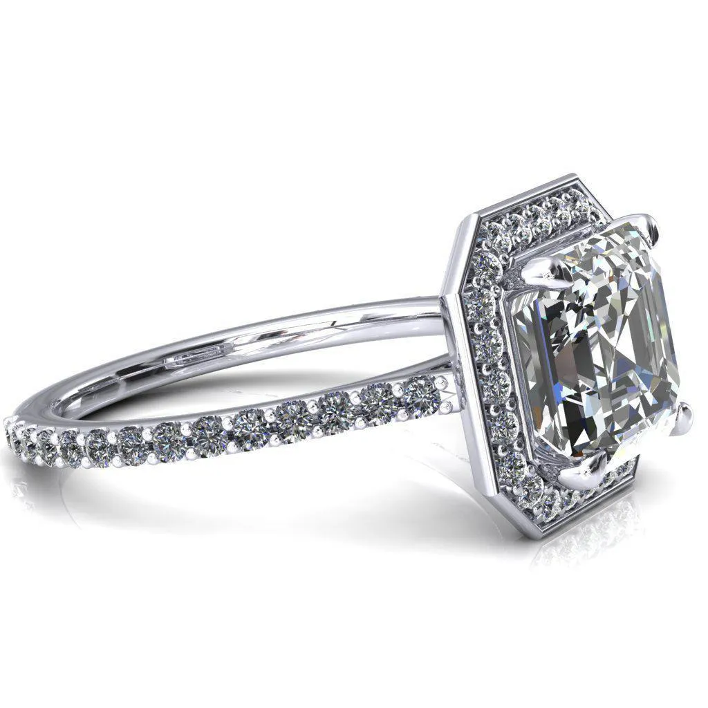 Valma Asscher Moissanite Floating Diamond Halo and Sides Ring