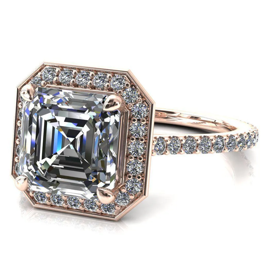 Valma Asscher Moissanite Floating Diamond Halo and Sides Ring