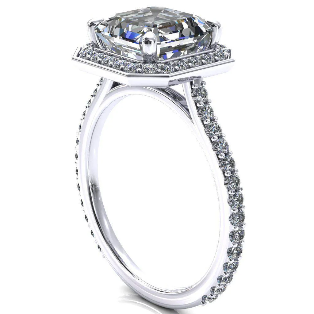 Valma Asscher Moissanite Floating Diamond Halo and Sides Ring