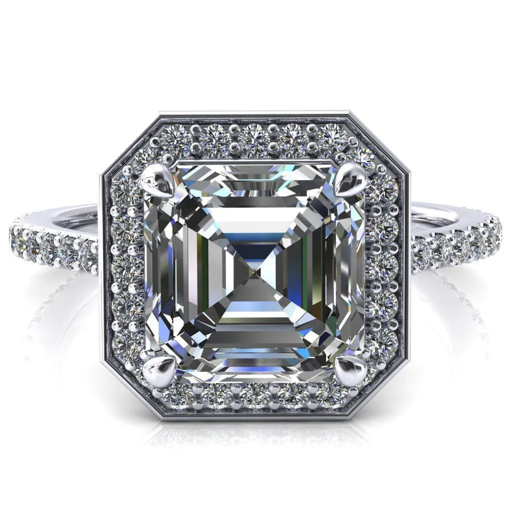 Valma Asscher Moissanite Floating Diamond Halo and Sides Ring