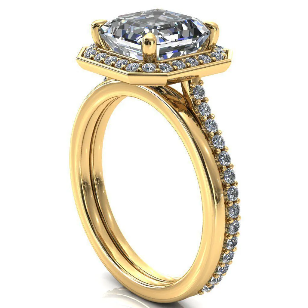 Valma Asscher Moissanite Floating Diamond Halo and Sides Ring