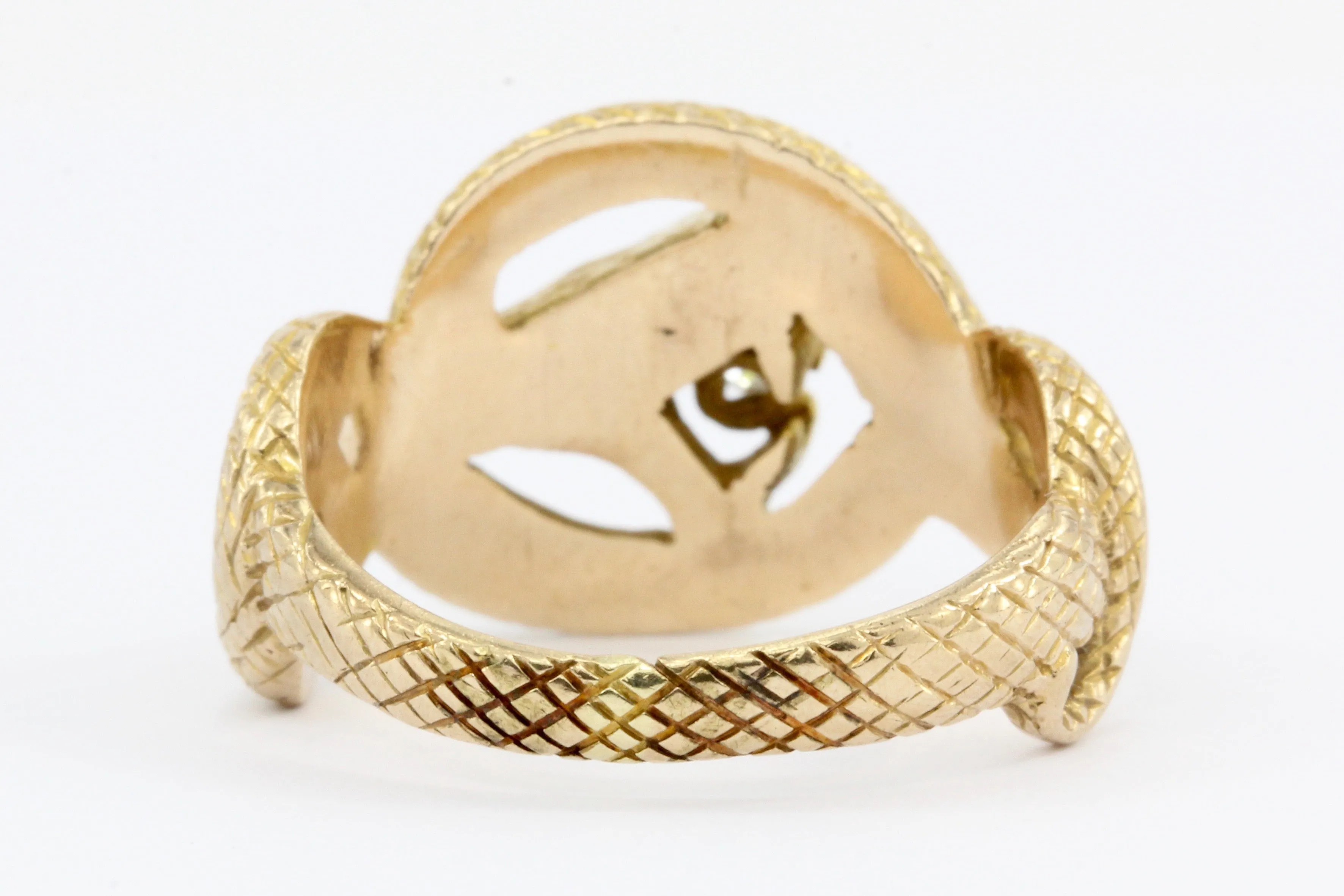 Victorian 14K Gold Diamond Curled Snake Ring c.1880